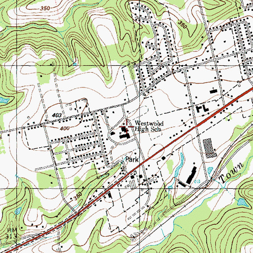Topographic Map of Westwood Junior High School, TX