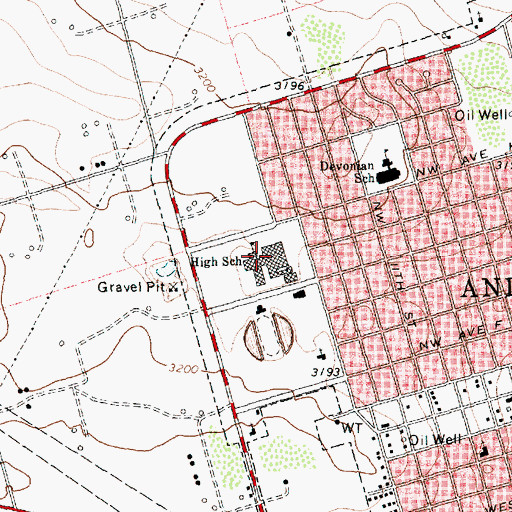Topographic Map of Andrews High School, TX