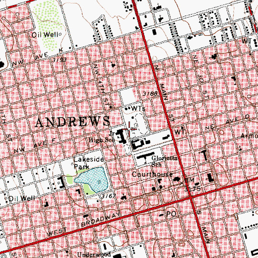 Topographic Map of Andrews Middle School, TX