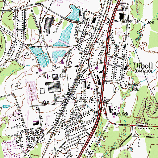 Topographic Map of Diboll Primary School, TX