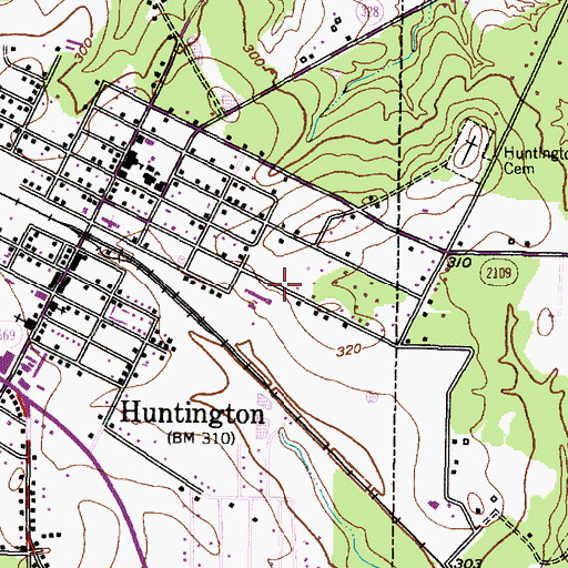 Topographic Map of Huntington Intermediate School, TX