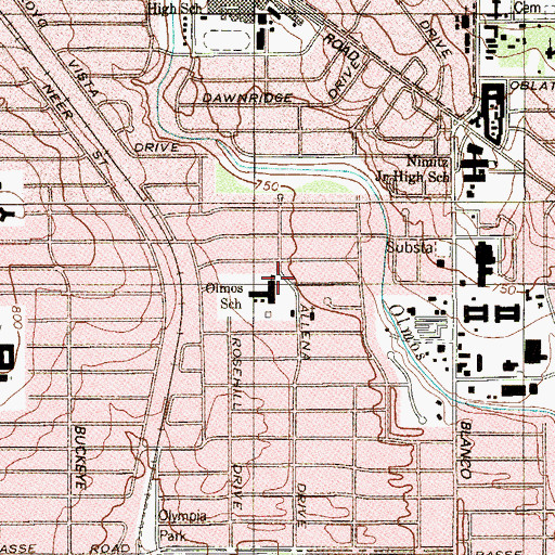 Topographic Map of Olmos Elementary School, TX