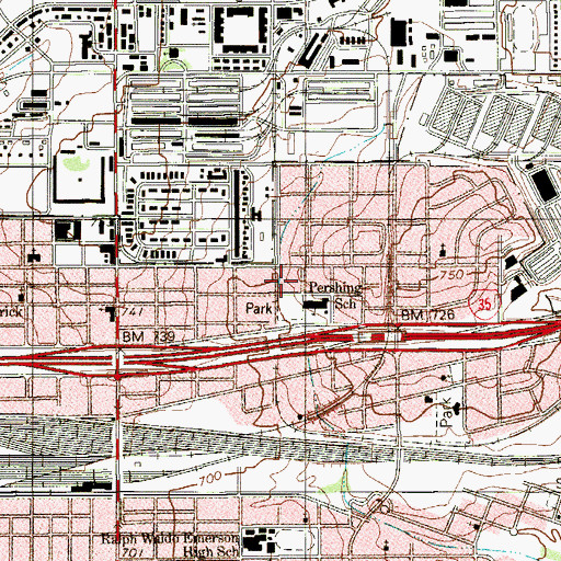 Topographic Map of Pershing Elementary School, TX