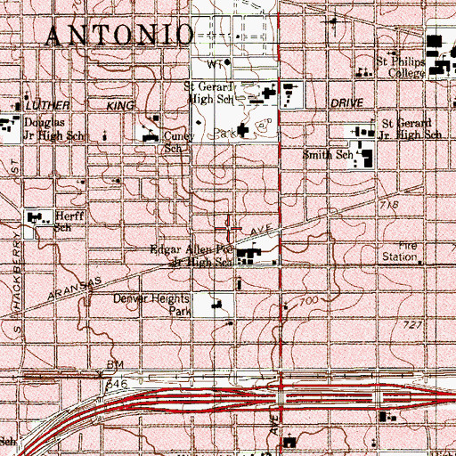 Topographic Map of Poe Middle School, TX