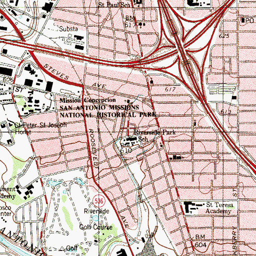Topographic Map of Riverside Park Elementary School, TX