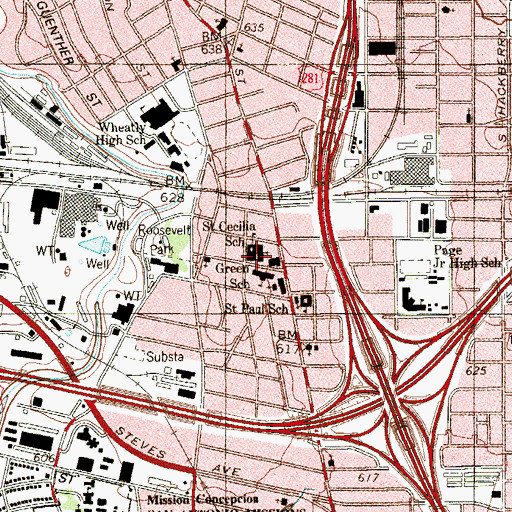 Topographic Map of Robert B Green Elementary School, TX