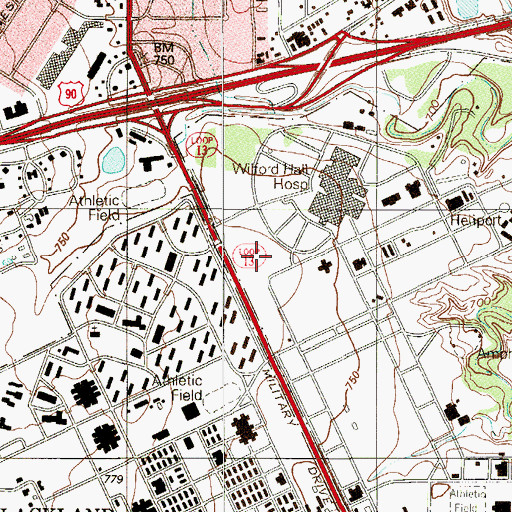 Topographic Map of Lackland Elementary School, TX