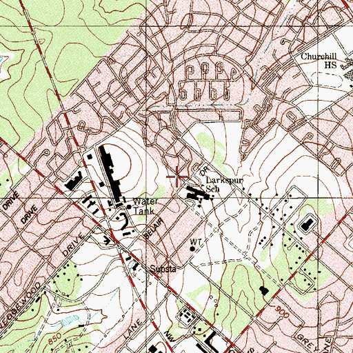 Topographic Map of Larkspur Elementary School, TX