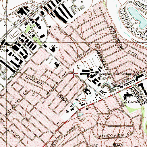 Topographic Map of Mac Arthur High School, TX