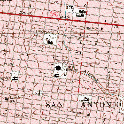 Topographic Map of Irving Middle School, TX