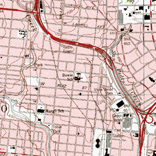 Topographic Map of James Bowie Elementary School, TX