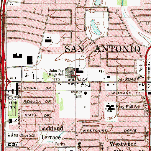 Topographic Map of Jay High School, TX