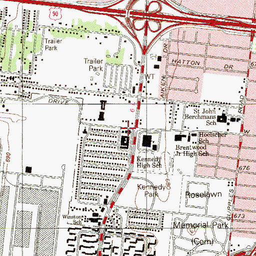 Topographic Map of Kennedy High School, TX