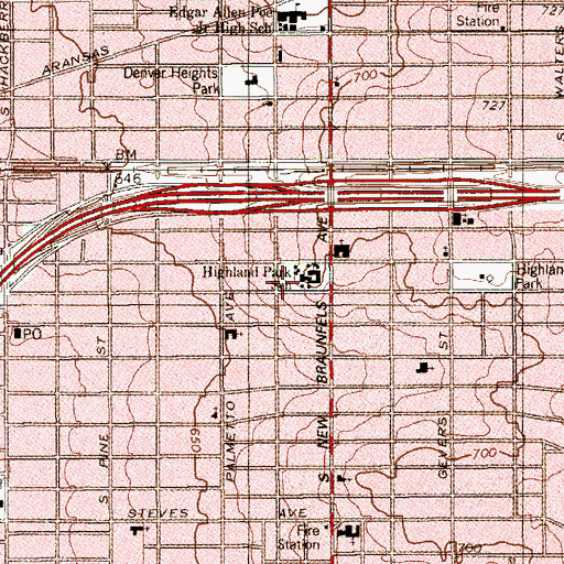Topographic Map of Highland Park Elementary School, TX