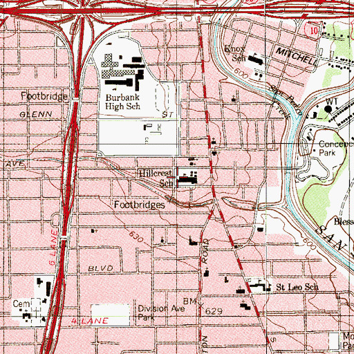Topographic Map of Hillcrest Elementary School, TX