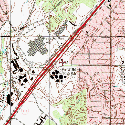 Topographic Map of Holmes High School, TX