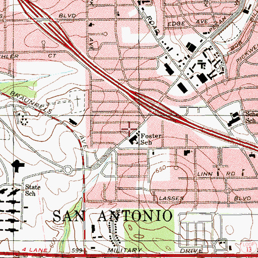 Topographic Map of Foster Elementary School, TX
