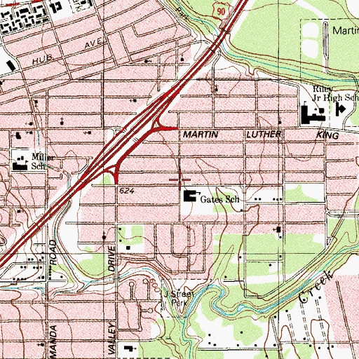 Topographic Map of Gates Elementary School, TX