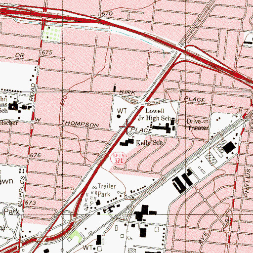 Topographic Map of George E Kelly Elementary School, TX