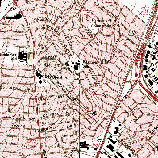 Topographic Map of Harmony Hills Elementary School, TX