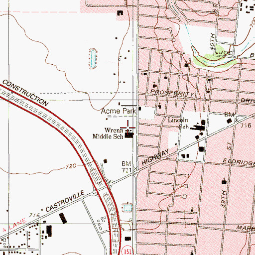 Topographic Map of E T Wrenn Junior High School, TX