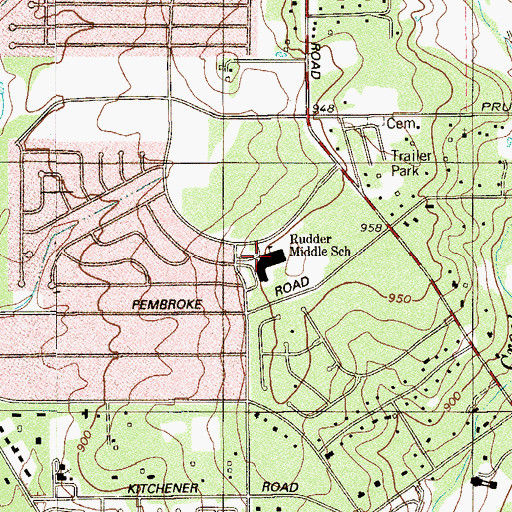 Topographic Map of Rudder Middle School, TX