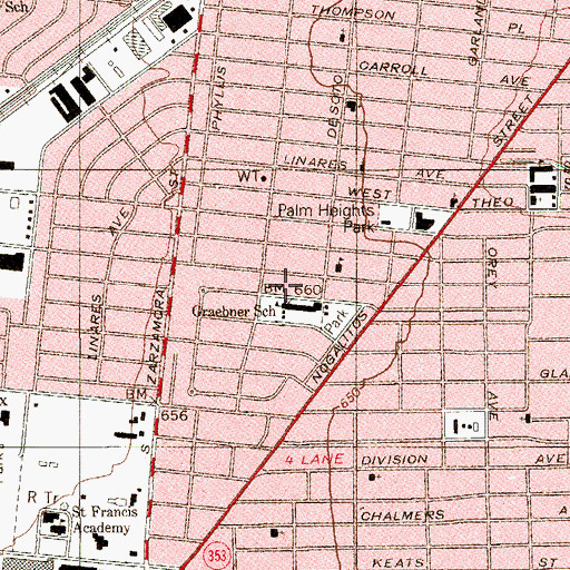 Topographic Map of Charles Graebner Elementary School, TX