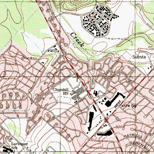 Topographic Map of Churchill High School, TX