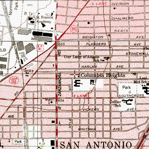 Topographic Map of Columbia Heights Elementary School, TX