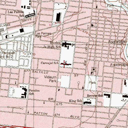 Topographic Map of Carvajal Elementary School, TX