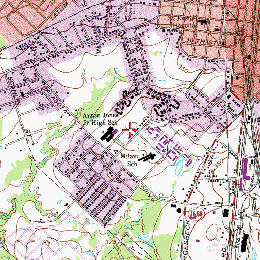 Topographic Map of Milam Elementary School, TX