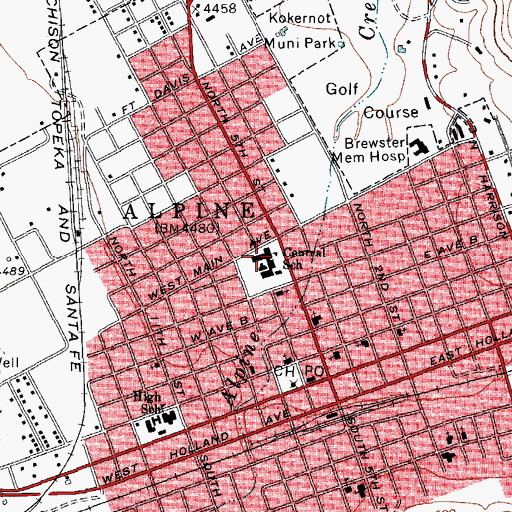 Topographic Map of Alpine Elementary School, TX