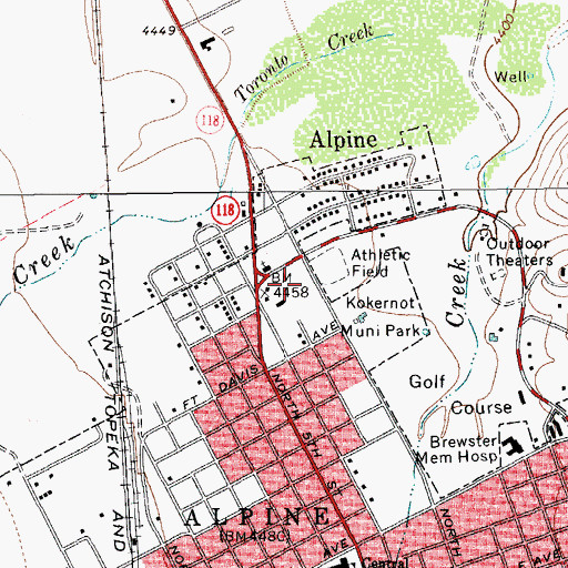 Topographic Map of Alpine High School, TX