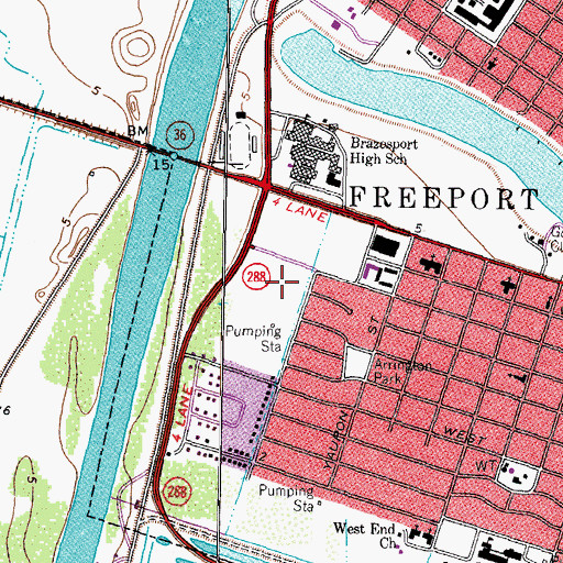 Topographic Map of Freeport Intermediate School, TX