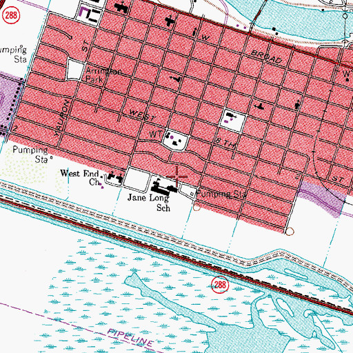 Topographic Map of Jane Long Elementary School, TX