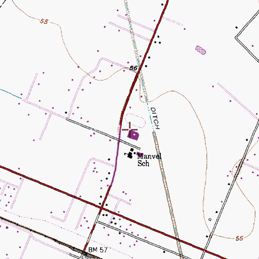 Topographic Map of Manvel Junior High School, TX