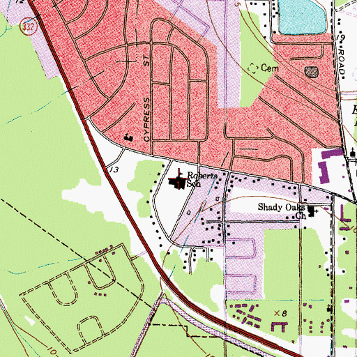 Topographic Map of O M Roberts Elementary School, TX
