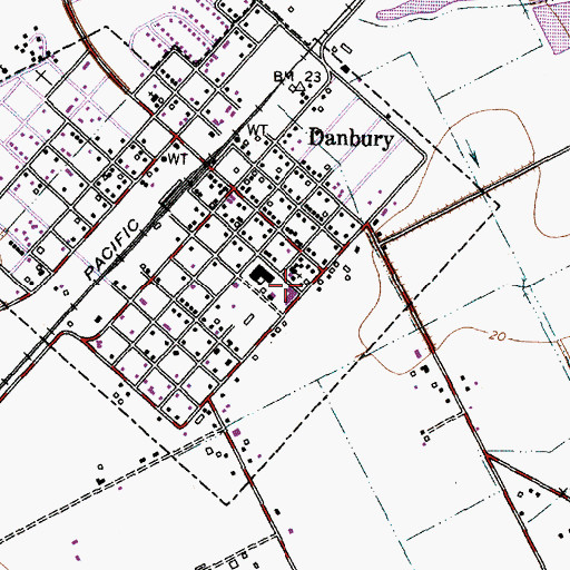 Topographic Map of Danbury Elementary School, TX