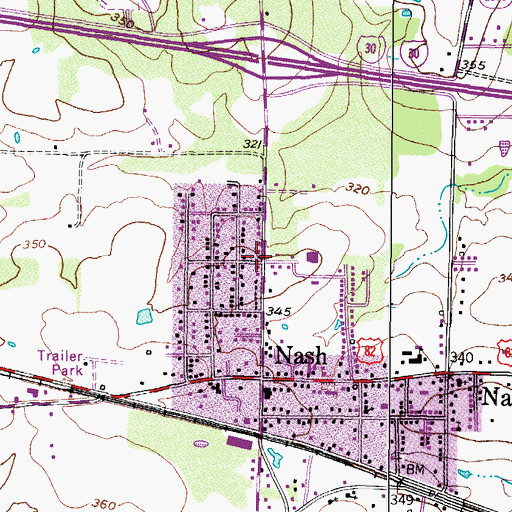 Topographic Map of Nash Elementary School, TX