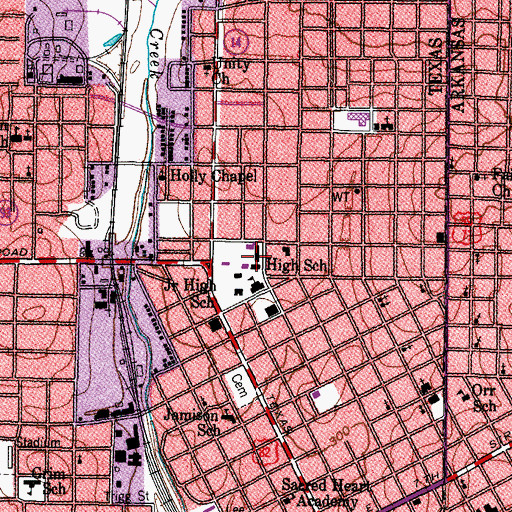 Topographic Map of Pine Street Middle School, TX