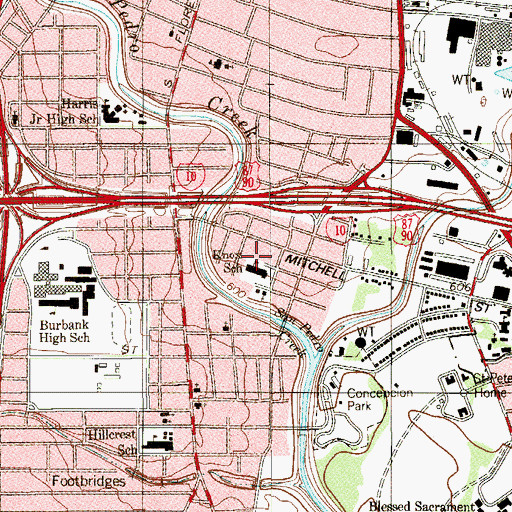 Topographic Map of W J Knox Elementary School, TX
