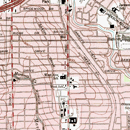 Topographic Map of West Avenue Elementary School, TX