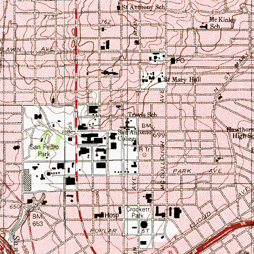 Topographic Map of William B Travis Elementary School, TX