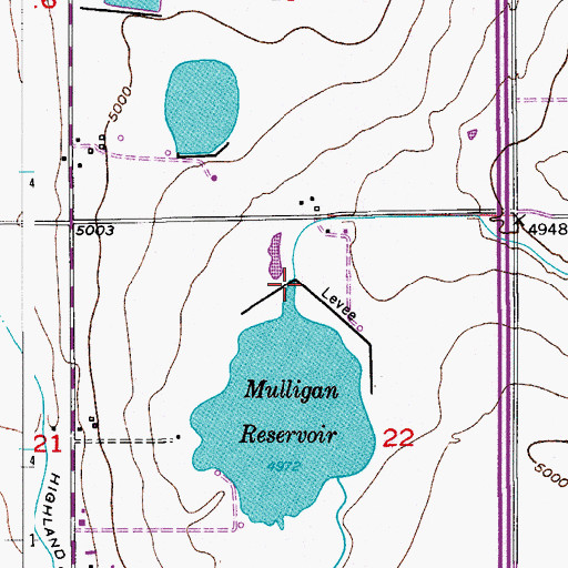 Topographic Map of Highland Number 1 Dam, CO