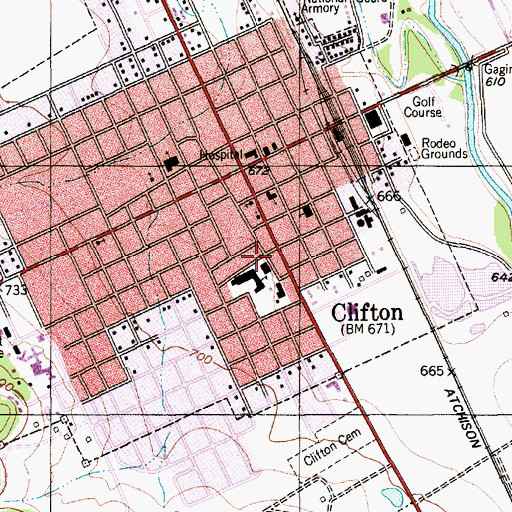 Topographic Map of Clifton Middle School, TX