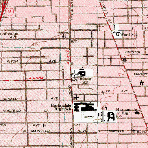 Topographic Map of V M Adams Elementary School, TX