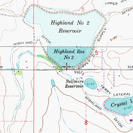 Topographic Map of Highland Number 2 Dam, CO