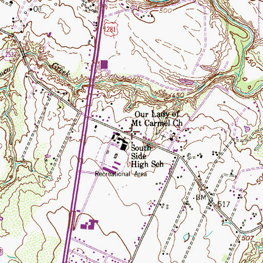 Topographic Map of Southside Alternative Center, TX