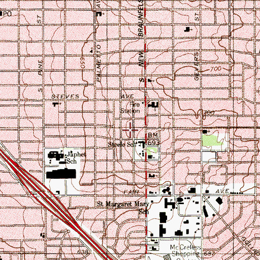 Topographic Map of Steele Elementary School, TX