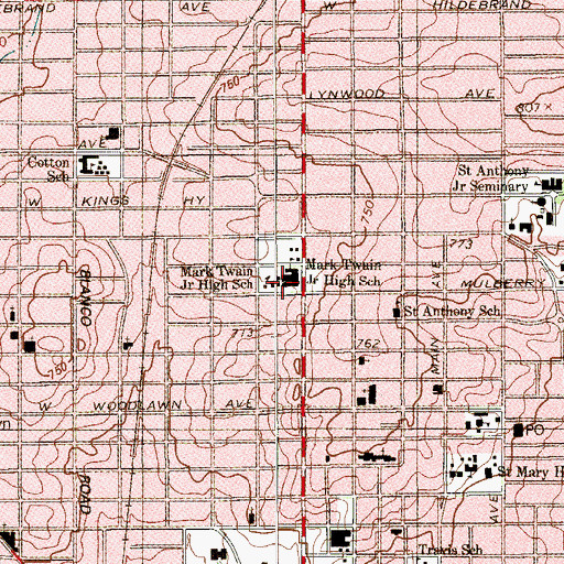 Topographic Map of Twain Middle School, TX